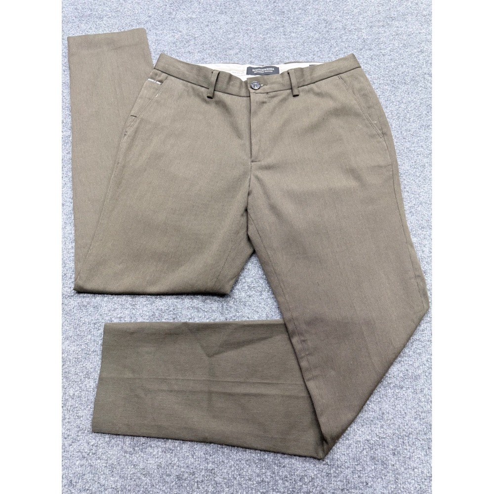 Scotch & Soda Mens 29x32 Olive Green Stuart Slim Fit Textured Chino Trousers